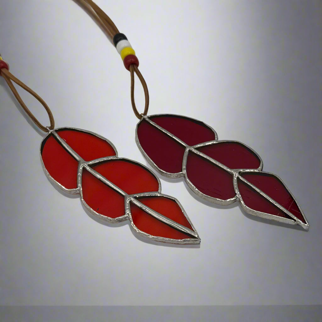 Odawa Studios Stained Glass Small Feather Red Orange