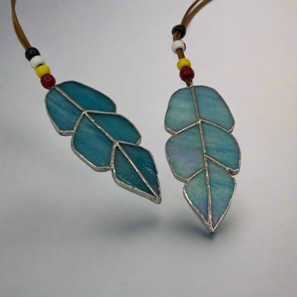 Odawa Studios Stained Glass Small Feather Teal
