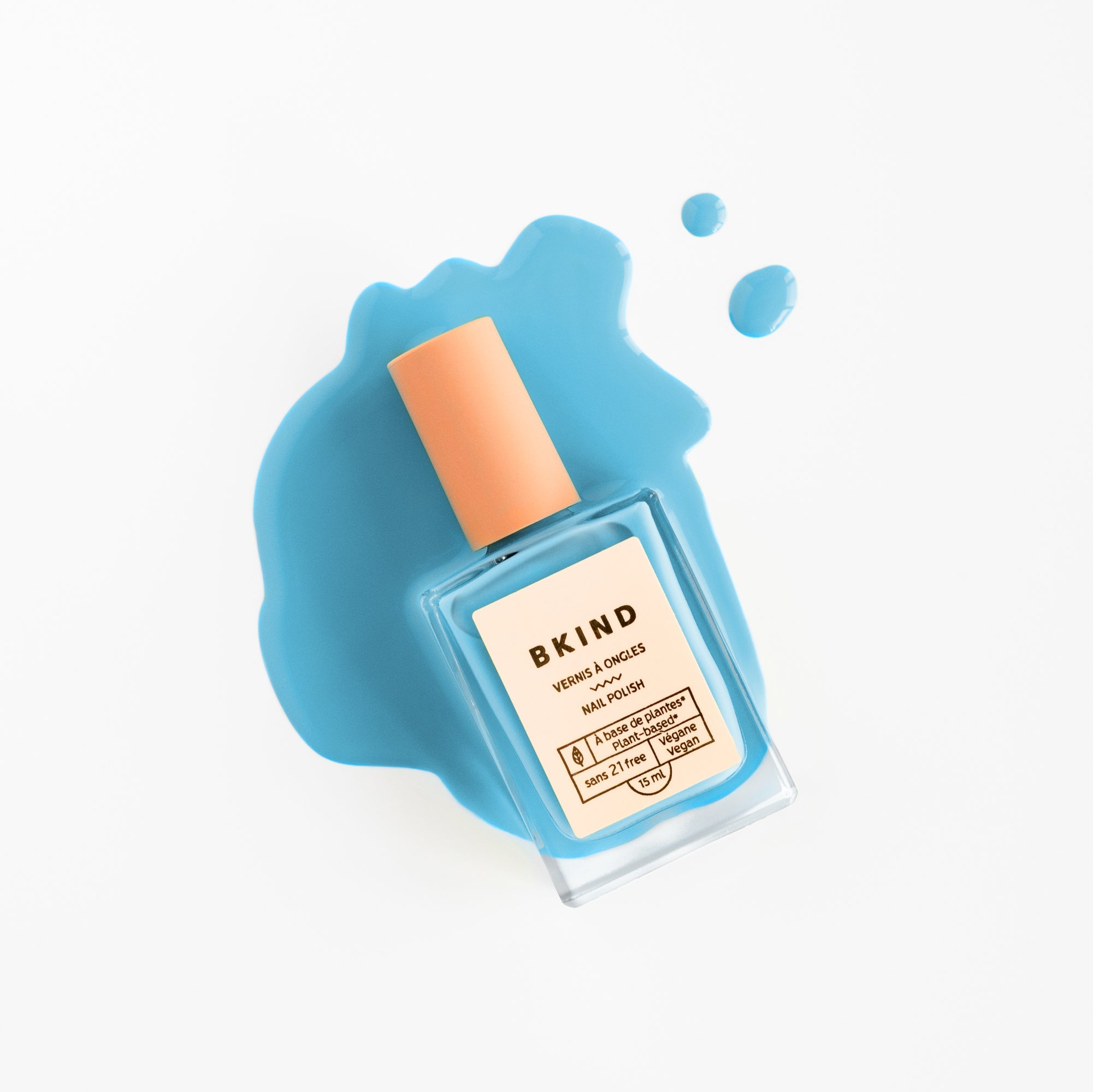 BKIND Blue Lagoon nail polish spill – arctic ocean blue vegan nail colour in Calgary