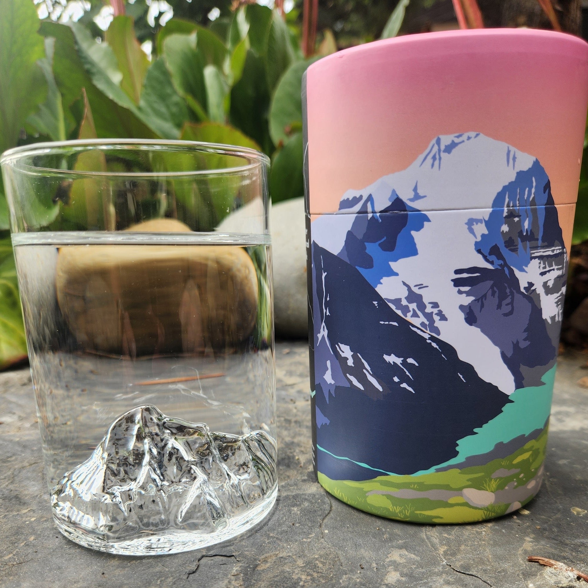 Mount Robson MTNPK pint glass and gift packaging on stone surface, sold at Greenbriar Market in Calgary