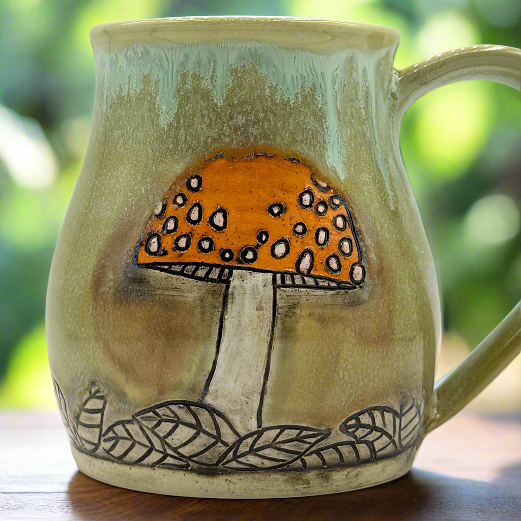 Carved Ceramic Mug | Mushroom