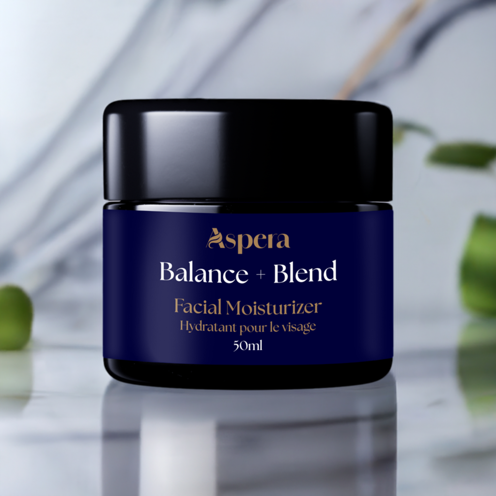 Balance + Blend Facial Moisturizer by Aspera in 50 mL Violet Glass Jar