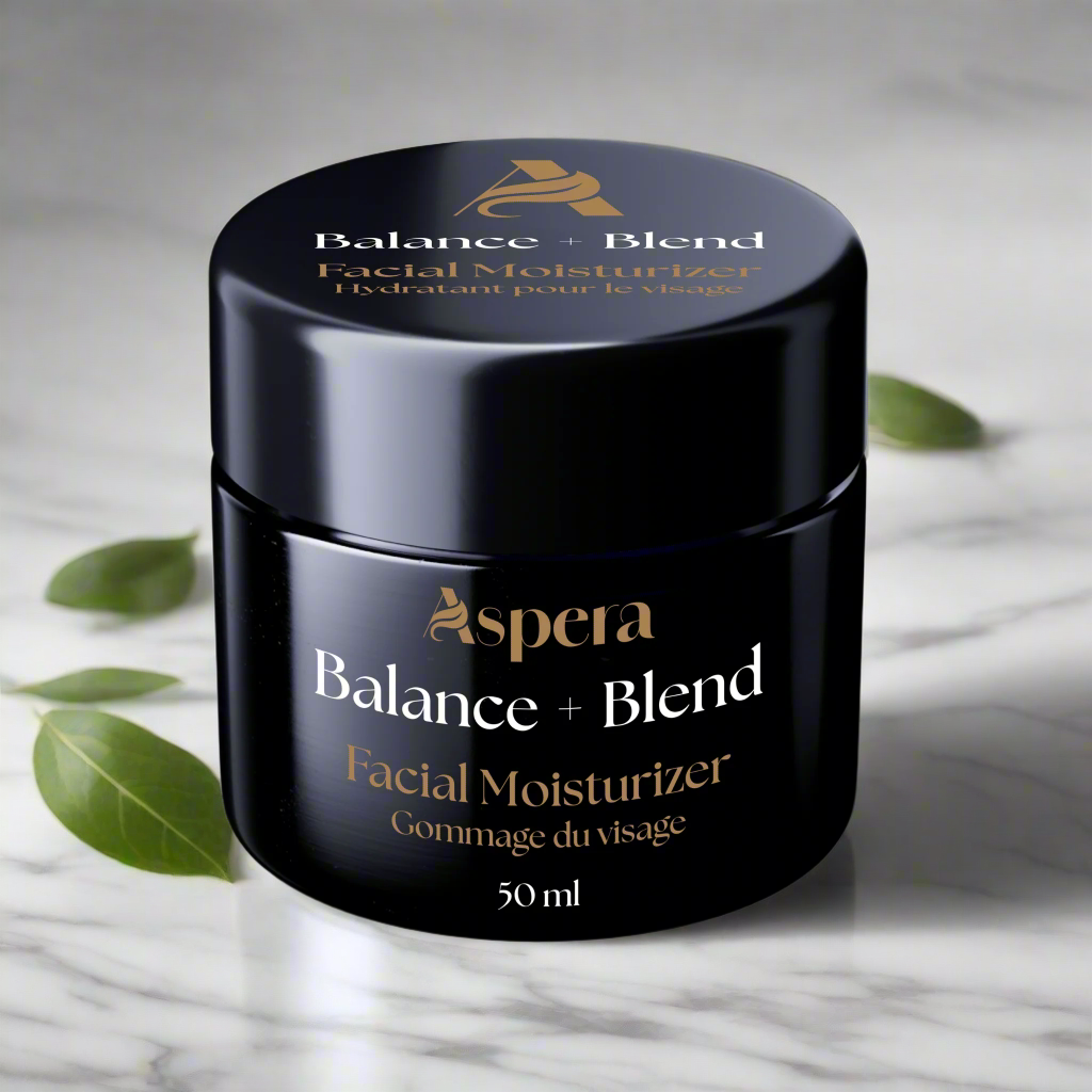 Aspera Balance + Blend Facial Moisturizer in 50ml Violet Glass Jar