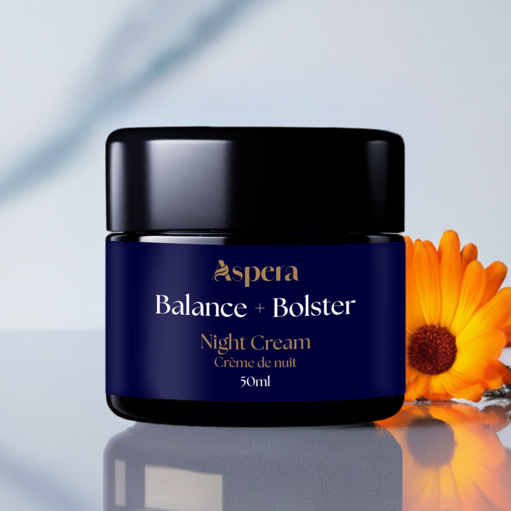 Balance + Bolster Night Cream by Aspera in 50 mL Violet Glass Jar