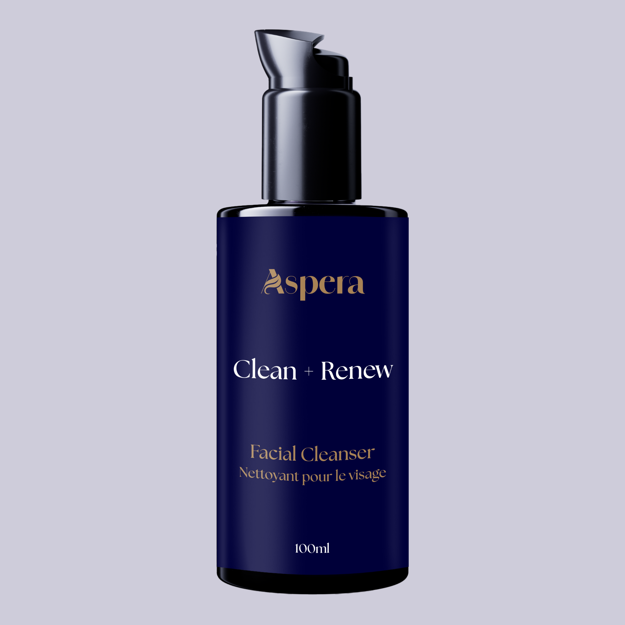 Clean + Renew Facial Cleanser by Aspera in Violet Glass Bottle