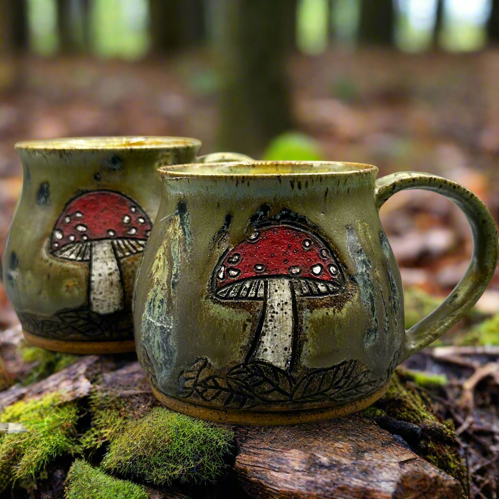 Carved Ceramic Mug | Mushroom - Greenbriar Market + Refillery