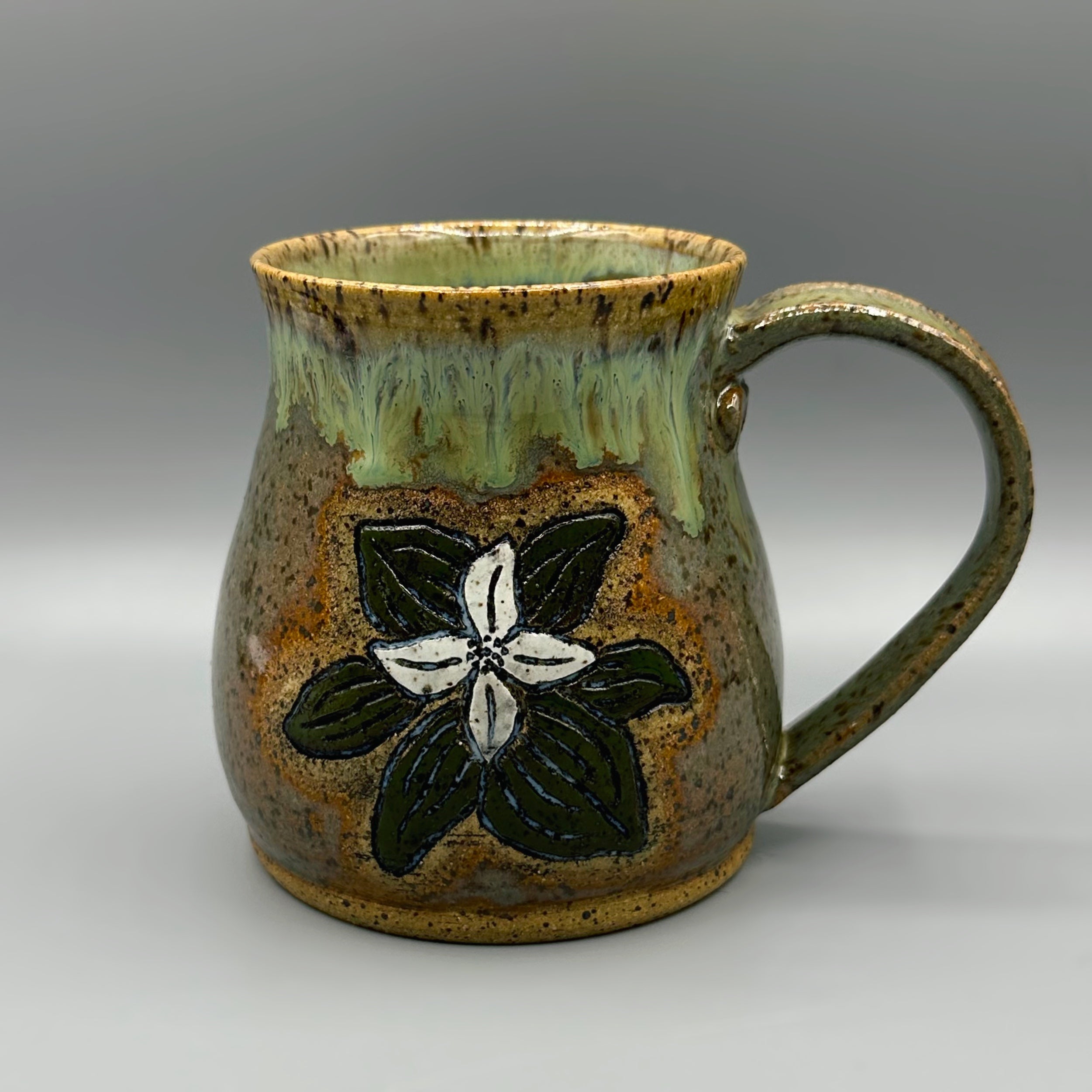 Carved Ceramic Mug | Flower