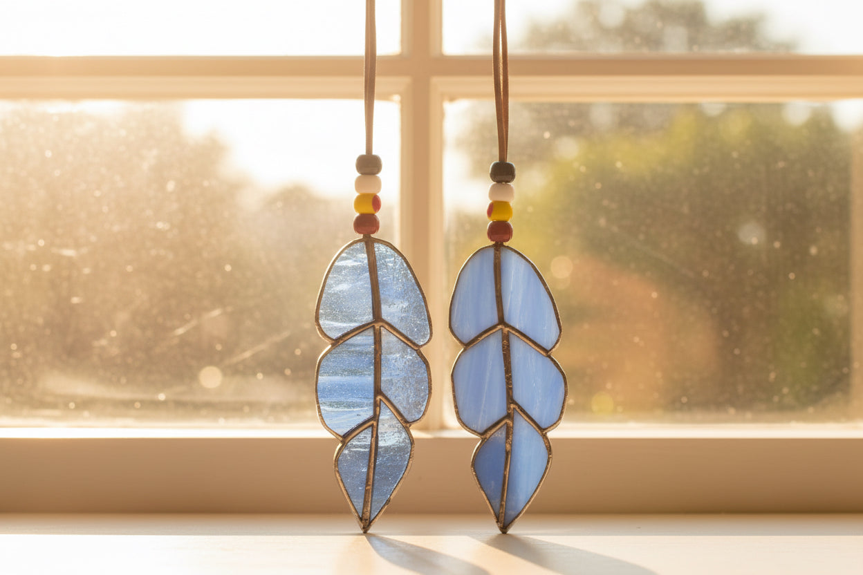 Odawa Studios Stained Glass Small Feather Blue