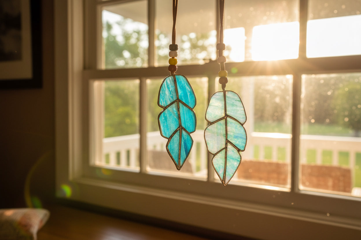 Odawa Studios Stained Glass Small Feather Teal