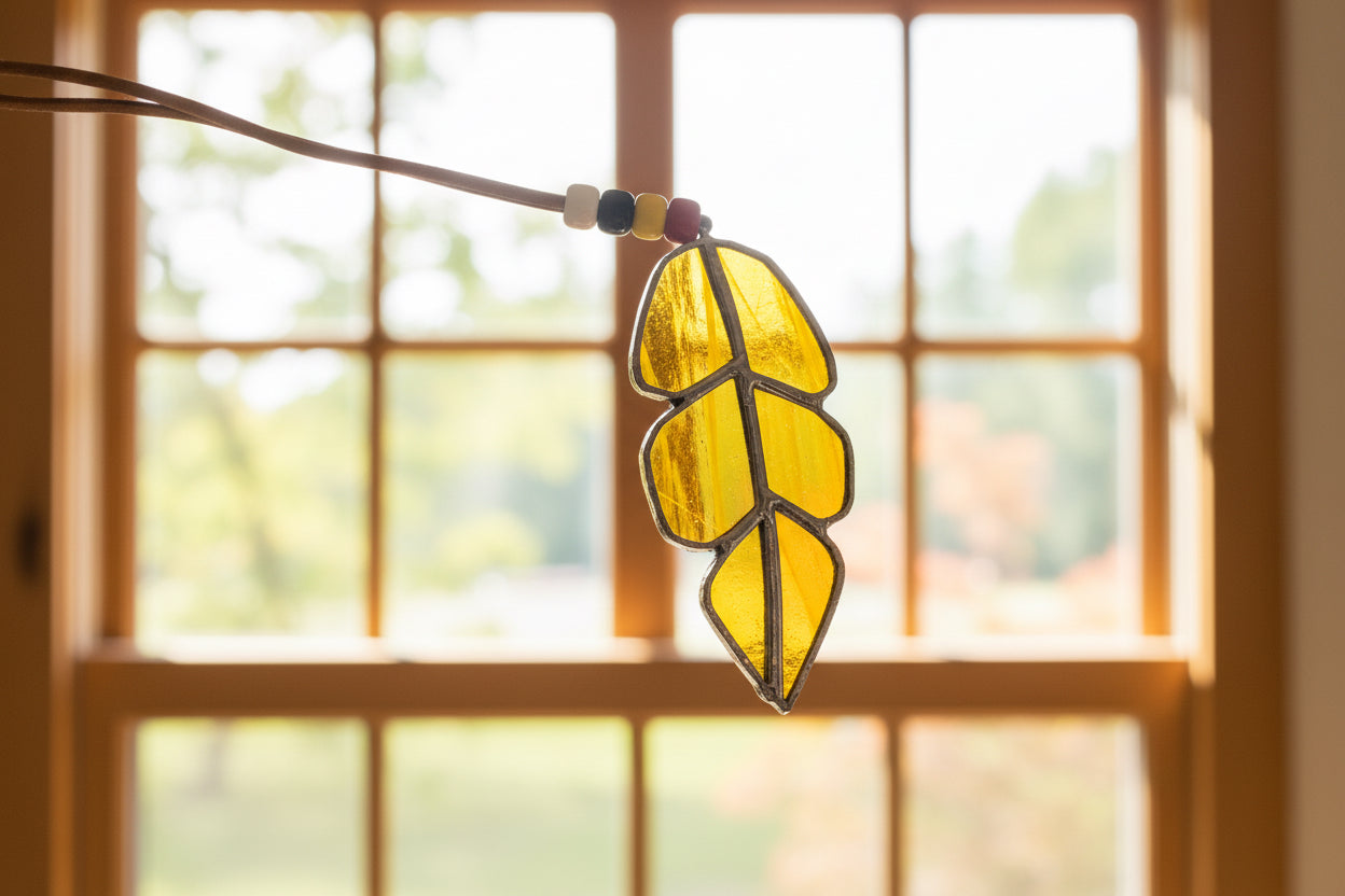 Odawa Studios Stained Glass Small Feather Yellow
