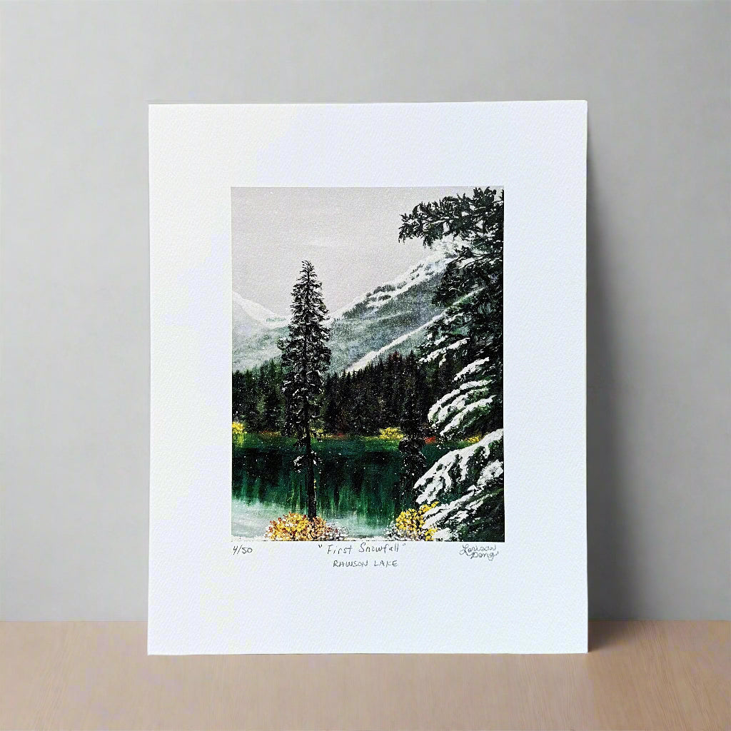 Lala's Little Art Studio Painting First Snowfall on Rawson Lake Print