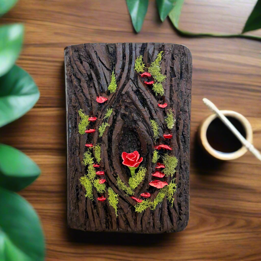 Lala's Little Art Studio Hand Carved Woodland Journals Red Rose Mushroom