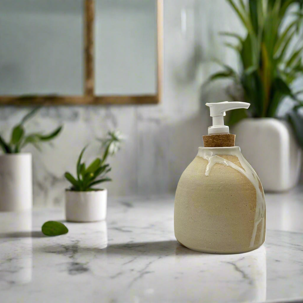 Seto Pottery Spilled Milk Ceramic Soap Dispenser Round