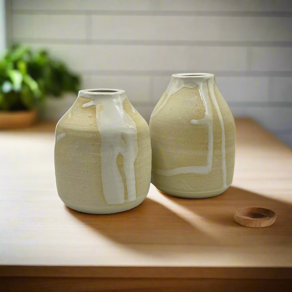 Seto Pottery Spilled Milk Small Ceramic Vase Squared