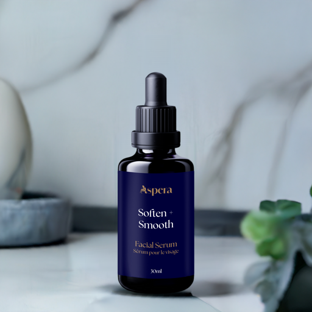 Soften + Smooth Facial Serum by Aspera in 30 mL Violet Glass Dropper Bottle