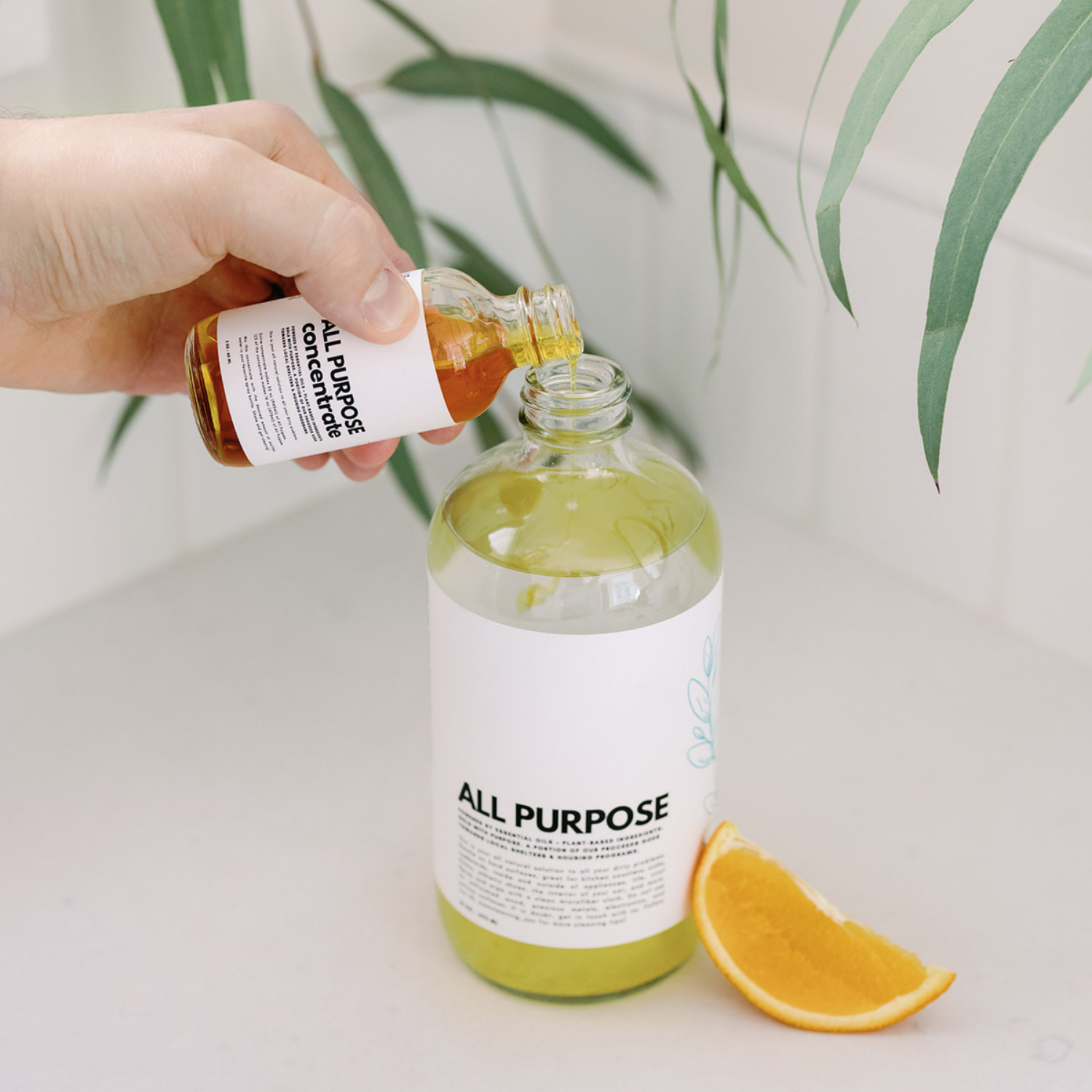 Pouring All Purpose Concentrate into a refill bottle