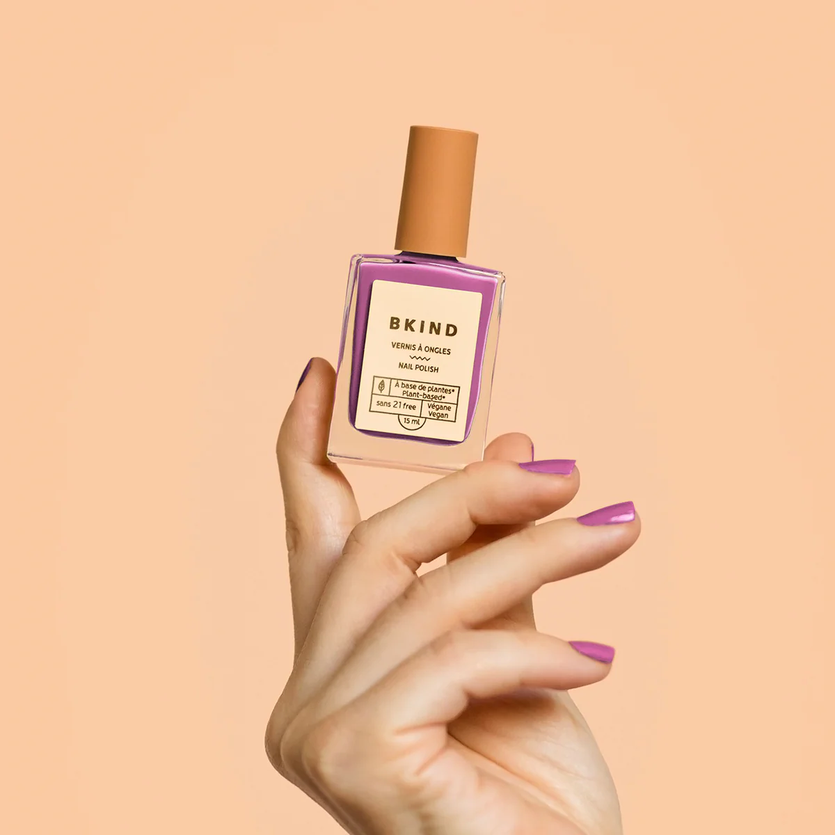 BKIND Berrylicious non-toxic nail polish – blush purple manicure with vegan polish available in Calgary.
