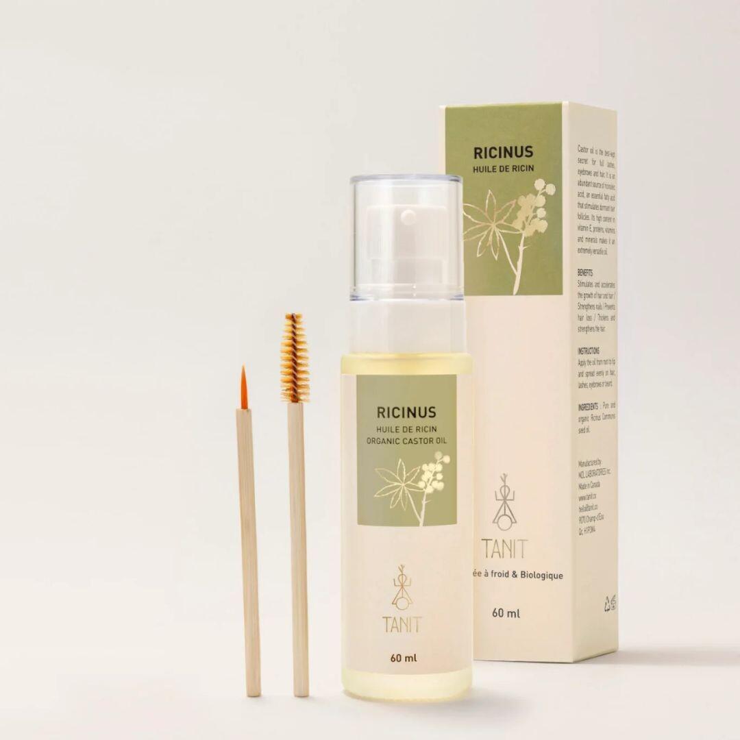 Organic castor oil for lashes, brows, hair and nails in Calgary – 60 mL glass bottle with bamboo brushes