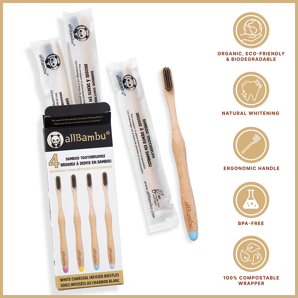 Bamboo Toothbrush | Adult 4 Pack - Greenbriar Market + Refillery