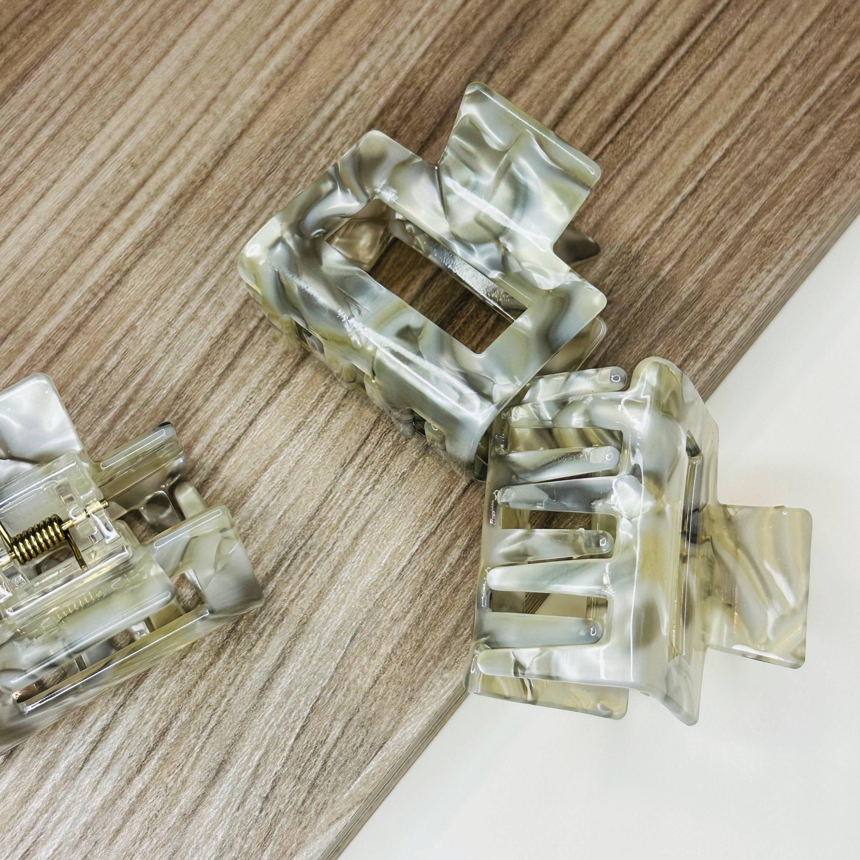 Smoke marbled Evelyn hair clip – cellulose acetate accessory by Sebeana, available at Greenbriar Market in Calgary