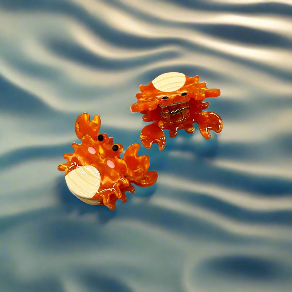 Mini crab hair clip in bright orange – Marina sea creature collection by Sebeana, featured at Greenbriar Market