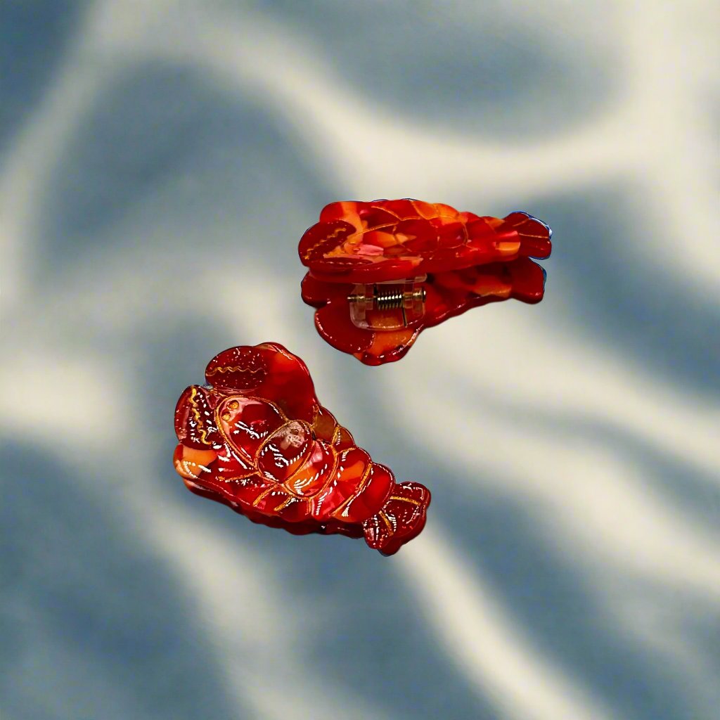 Mini lobster hair clip in vibrant red – Marina sea creature collection by Sebeana, available at Greenbriar Market in Calgary