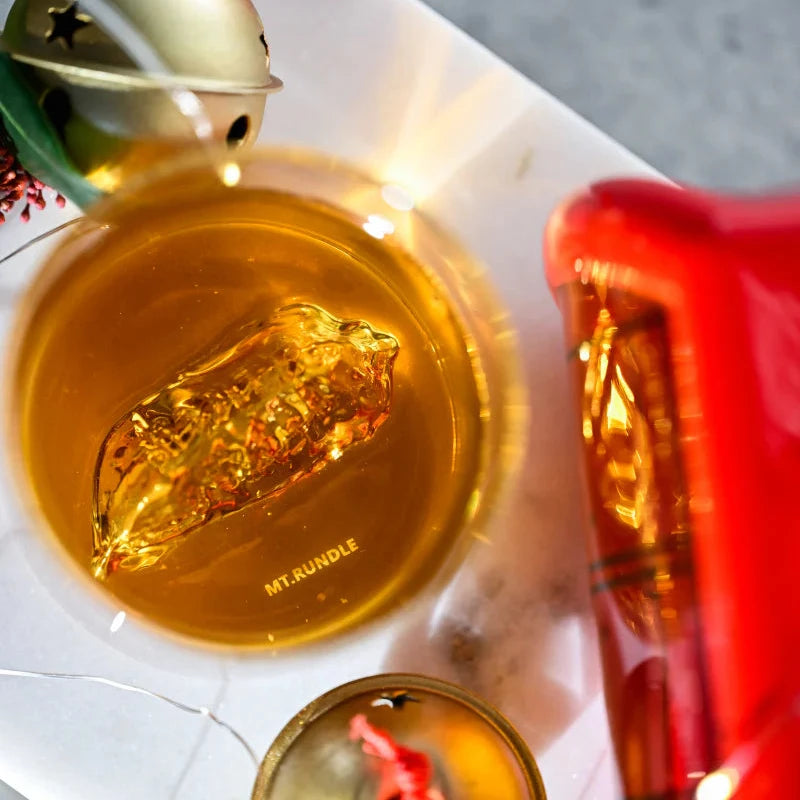 MTNPK Mt. Rundle mountain whisky glass shown from above with amber spirit and mountain detail in Calgary