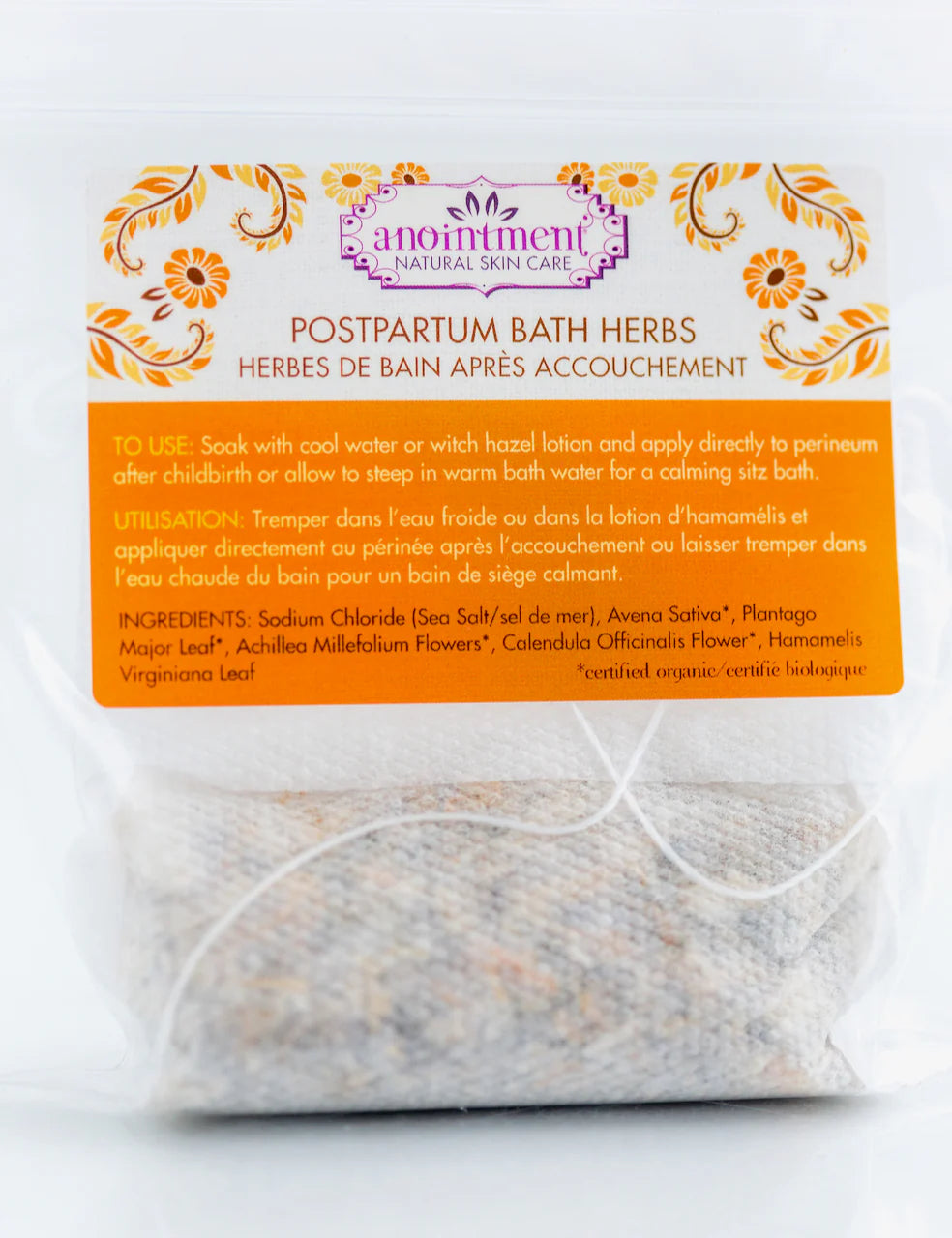 Postpartum bath herbs by Anointment in resealable pouch, traditionally used to support rest and recovery after birth