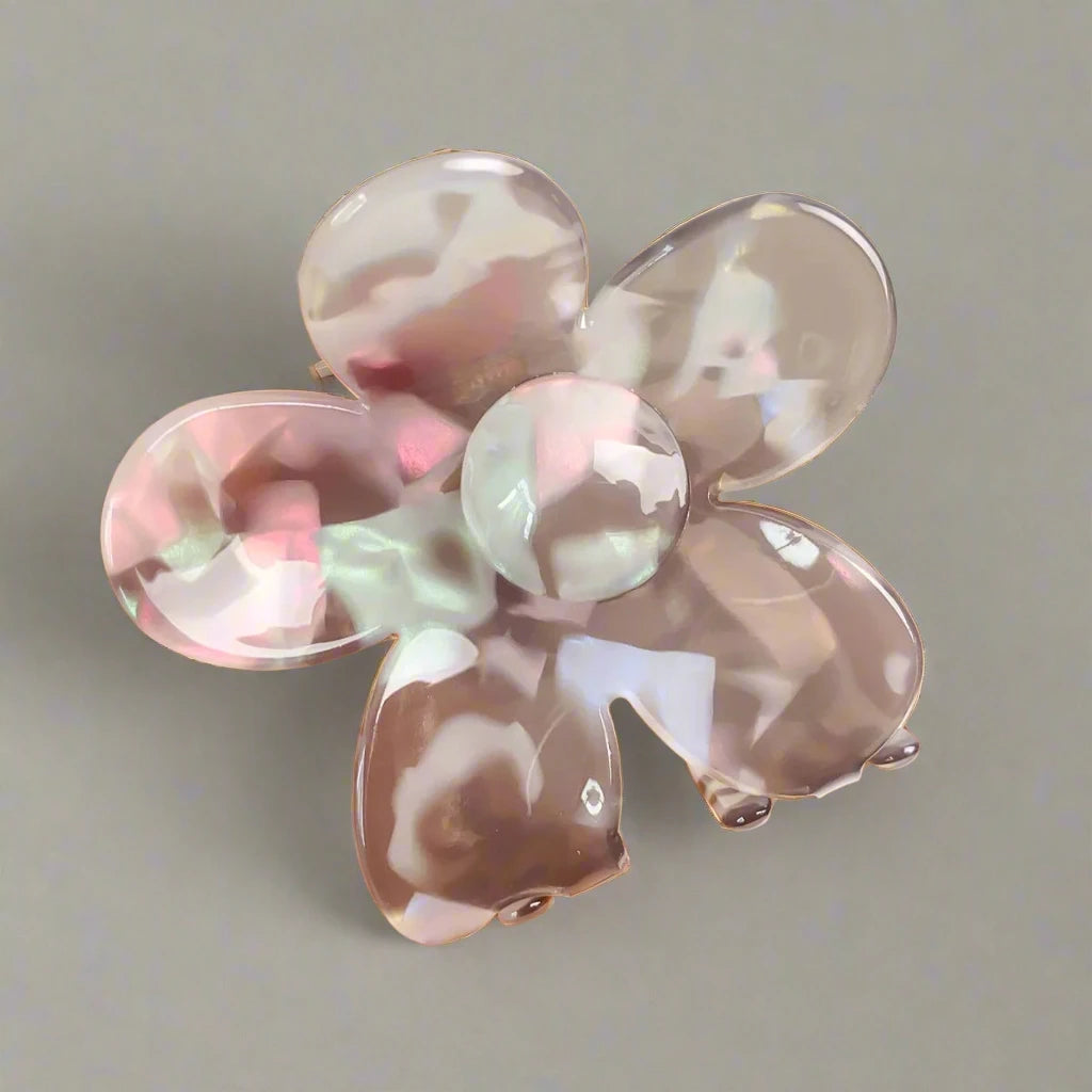 Smoky grey daisy hair clip with pearlescent shimmer – Calgary sustainable hair accessory by Sebeana
