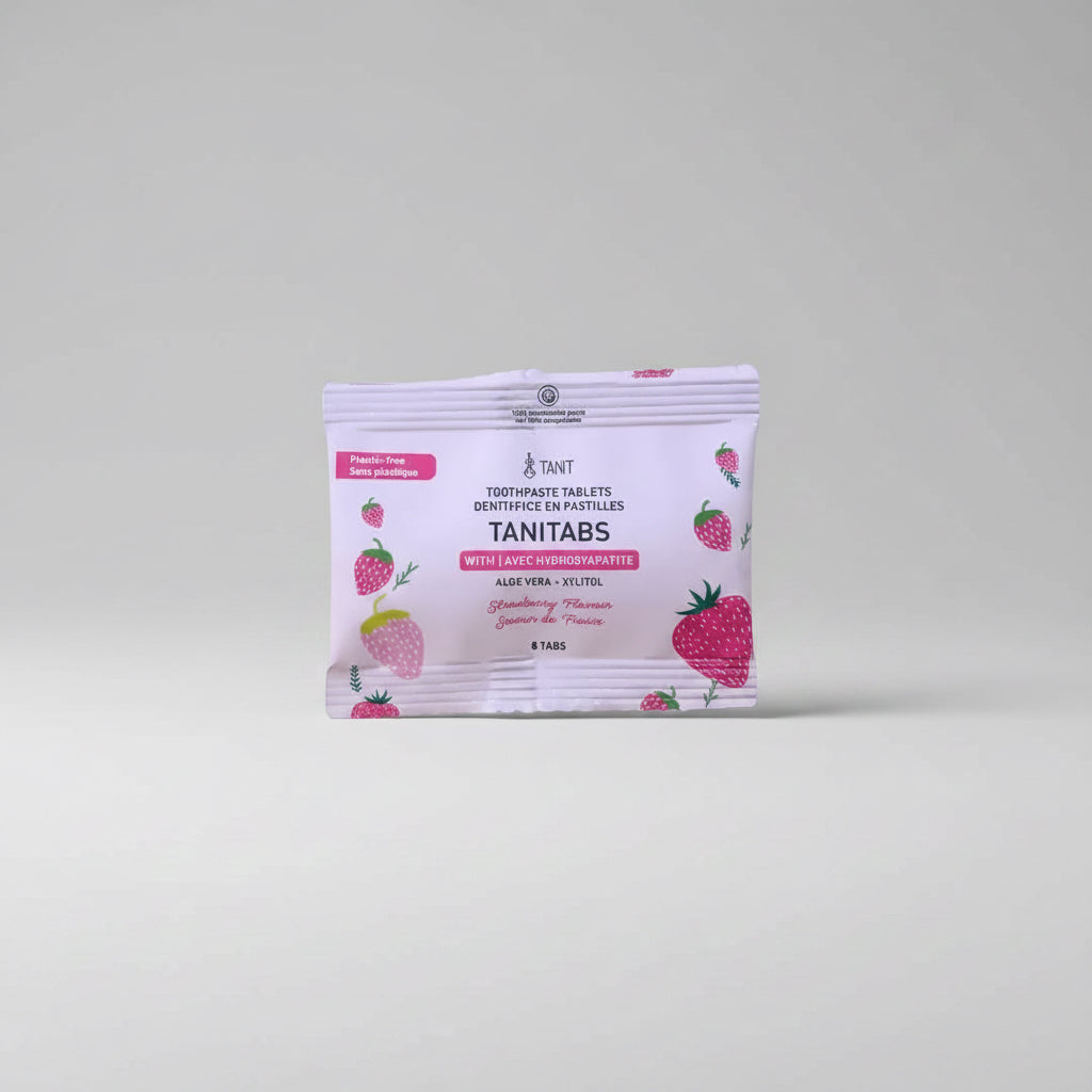 Tanitabs Strawberry trial pack, 8 compostable toothpaste tablets, Calgary